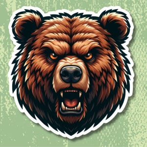 Sticker ours grizzli, ours brun, sticker faune, décoration de téléphone portable à gobelet pour ordinateur portable, cadeau pour amoureux de la nature, sticker animal féroce
