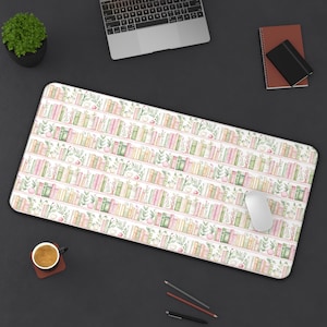 Pastel Bookshelf Desk Mat, Library Theme, Bookcase Mouse Pad, Home Office Accessory, Books Mousepad, Office Decor, Library Aesthetic