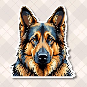 Handsome German Shepherd Kiss-Cut Stickers, GSD Owner Gift, Dog Decal for Laptop Tumbler Notebook Phone, Illustrated Pup, Black & Brown Dog