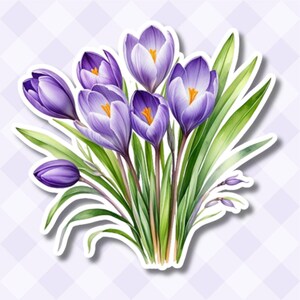 Lentekrokus bloemen kiss-cut sticker, bloemen sticker, botanische laptop dagboek sticker, natuur geïnspireerd cadeau, lentebloemen, paas sticker