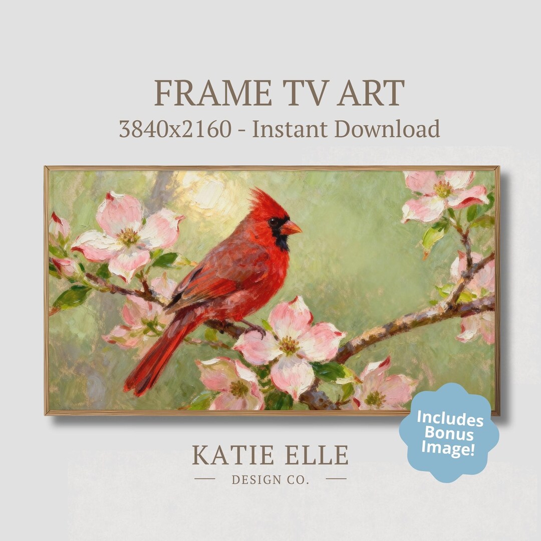 Cardinal in Dogwood Tree Frame TV Art Digital Download | Free Bonus ...