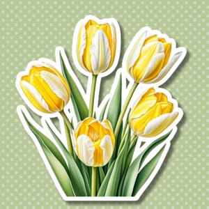 Gelbe Tulpe Kiss Cut Aufkleber, Frühlingsaufkleber, Blumen Laptop Aufkleber, Frühlingsaufkleber, Botanischer Garten Planner Aufkleber, Wasserflasche Dekor