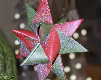 モラヴィアンスターオーナメント 手作り紙製 クリスマスツリー吊り下げ装飾 ホリデーギフトセット 幾何学模様のお祝いディスプレイ 伝統的な季節の赤