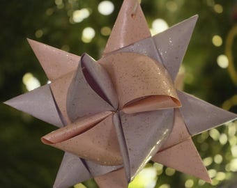 モラヴィアンスターオーナメント クリスマスツリー吊り下げ グリッター フレーベルペーパー折り紙 手作り ホリデーギフト 男性向け ユニークな幾何学アート パープル ピンク