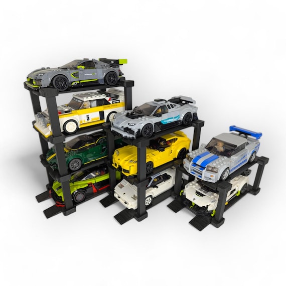 Lego Speed Champions Display Stand – Matte Black Car Lift Design - 2/3/4 Capacity