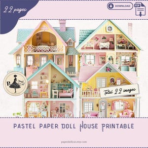 Pastell Papier Puppenhaus Printable, Shabby Chic, Papier Puppenhaus Zubehör, Hintergrund, Cut und Play Papierhandwerk Scrapbook Junk Journal