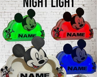 Custom Mickey Mouse LED Night Light with Personalized Name Plate – Remote Controlled