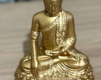 Gold Buddha Statue: 17cm Meditating Zen Decor