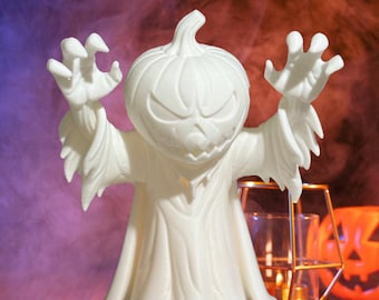 Halloween Pumpkin Ghost LED Light – Flickering Candle Lantern, 18cm, Battery Operated Halloween Decoration