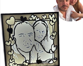 Personalized Couple Portrait LED Shadow Box, Anniversary Gift