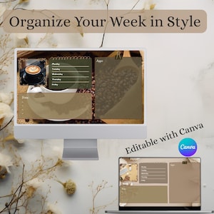 EDITABLE Desktop Organizer Wallpaper Pack | Aesthetic Weekly Planner & Productivity Backgrounds | Editable Canva Templates