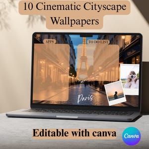 Cinematic Cityscape Desktop Wallpaper Pack (10 Designs) | Aesthetic Urban Backgrounds | EDITABLE Canva | 4K Workspace Style