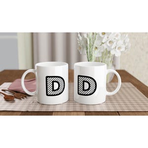 Letter D Monogram Mug | Personalised Initial Ceramic Coffee Cup | 11oz White | Alphabet Gift | Name Initial Present