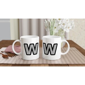 Letter W Monogram Mug | Personalised Initial Ceramic Coffee Cup | 11oz White | Alphabet Gift | Name Initial Present