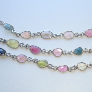 Sterling Silver Tourmaline Rosary Chain, Rose Cut Bezel Rim Tourmaline Chain, Chain by The Foot, 5-7mm,20% sale, GS-0610
