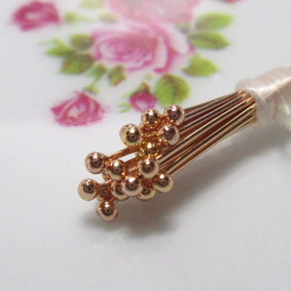 10 pcs, 24ga gauge, 38mm, 1.5 inch, 14K Rose Gold Filled Ball Head Pins, 1.5 head, RGF4