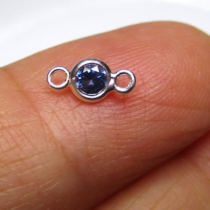 2 piezas de 3 mm, plata de ley 925, zafiro azul, cianita, circonita azul Londres AAA, conector de bisel redondo diminuto, colecciones minimalistas, CC-0109-9