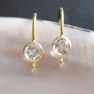 1 pair, 14K Gold Filled 4mm AAA White Topaz Bezel Rim Ear Wire Earring Hook with Open Ring, 20x11mm, Hallmarked, EW-0107
