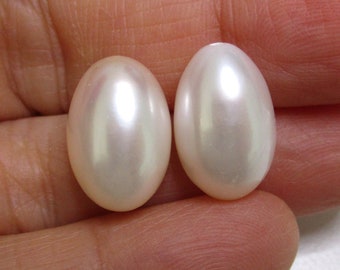 1 pair, 14-15x9.0-10mm, AAA Wonderful lustrous, Gorgeous Genuine Half Drilled Fresh Water Pearls, Elongated Pearl, Bridal, June Birthday