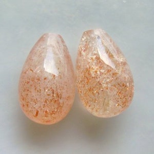 1 pair, 6x10mm, AA Sunstone Small Smooth Teardrop Briolette, Half Drilled, Top Drilled, Designer Pieces, GS-0266 image 1