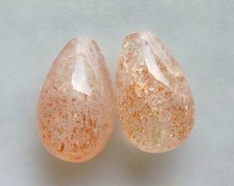 1 pair, 6x10mm, AA Sunstone Small Smooth Teardrop Briolette, Half Drilled, Top Drilled, Designer Pieces, GS-0266