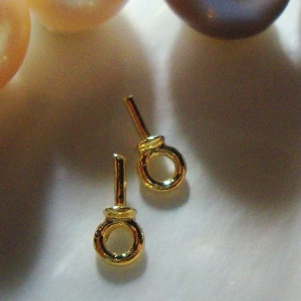 4 pcs, 7x2mm, 18K Gold over 925 Sterling Silver Cup and Peg Drop, For Half drilled pearls and beads