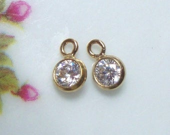 2 pcs, 3mm, 1/20 14K Gold Filled White AAA CZ Tiny Bezel Drop, April Birthstone, Minimalist Collections, PC-0237-4