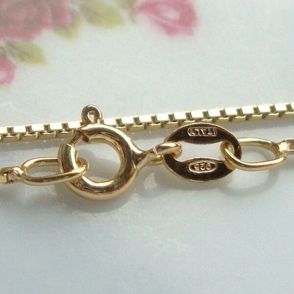 1 pc, 20 Inches, 1mm Medium Weight, 18K Gold over 925 Sterling Silver Box Chain, Finished Chain, MW, Made in Italy