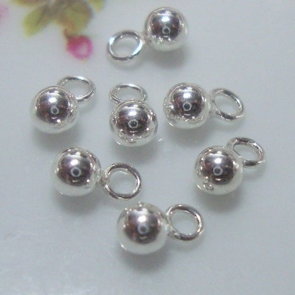 10 pcs, 5x3mm, 925 Sterling Silver 3mm Ball Drop Cute Tiny Little Round Dot Dangle Charm, necklace, anklets, PC-0277