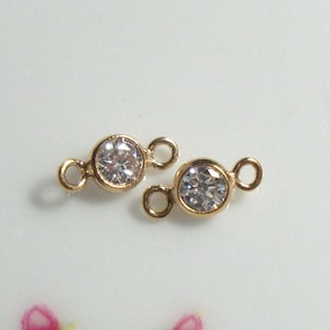 2 pcs, 3mm, 1/20 14K Gold Filled White AAA CZ Tiny Bezel Connector, April Birthstone, Minimalist Collections, CC-0108-4