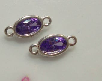 2 pcs, 3x5mm, 925 Sterling Silver Amethyst AAA CZ Oval Bezel Connector, February Birthstone, Minimalist Collections, CC-0113