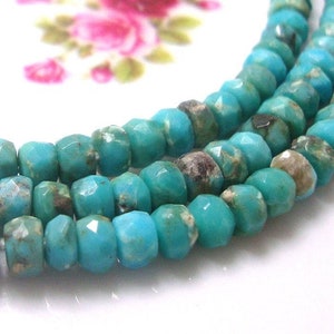 1/2 Strand, 6.5&quot; Genuine Natural Kingman Mine Turquoise Faceted Rondelle Beads, GS-0321