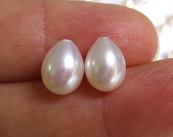 2 pcs, 9-10x6-7mm, Fresh Water Pearl, Half Drilled Lustrous Small Teardrop Organic Pearl, Bridal Design, June Birthstone, P-0112