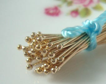 Bulk 50 pcs, 26ga gauge, 38MM, 14K Gold filled Headpins, Ball Head Pins