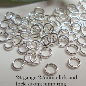 50-200 ps, 2.5mm, 24ga gauge, Sterling Silver Click and Lock open jump rings