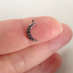 1 pc, Black Spinel Crescent Moon Charm, Black Rhodium Over Sterling Silver Half Moon Small Charm, Cute Beautiful Handmade, PC-0454-s