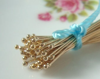 10 pcs, 26ga gauge, 50MM, 2 Inch,14K Gold filled Ball Headpins, Ball Head Pins