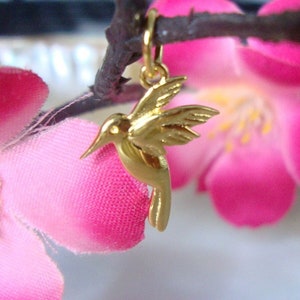Small Hummingbird Pendant Charm, Tiny Hummingbird Pendant, Sterling Silver Hummingbird, Gold Bird Charm, Rose Gold Bird Pendant, PC-0459