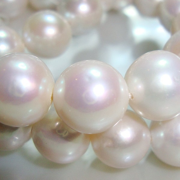 9-11mm, 16" strand, Edison Pearls, Round Creamy White FreshWater Pearl, Nucleated Bead Fresh Water Pearls, DE1