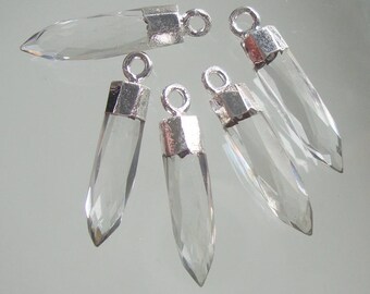 1-10 pcs, 24-25mm, clear crystal spike Pendant, Bullet Point silver dipped pendant charm finding, GS-0218