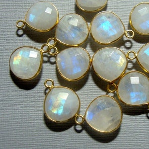 2 pcs, 14x17mm, Moonstone Gold Vermeil Pendant, Handmade Vermeil Rainbow Moonstone Bezel Rim Pendant