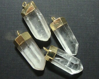 Raw Rock Crystal Point Pendant Natural Beautiful Crystal Gold Electroplated Pendant PC-0382