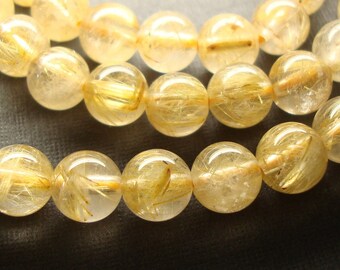 12 strand sale Genuine Golden Rutilated Quartz Smooth Round Beads 5.5-6mm