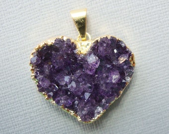 Heart Connector Drusy PG09D Druzy Petite One of a Kind Pieces Druzy Heart Pendant Gold Plated Pendant Natural