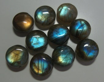 AAA+ 16mm Firey Blue Green Gold Flash Labradorite Smooth Coin Beads