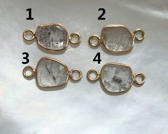 SKU-DS3 4 Pieces 8mm Rose cut diamond Slice Connector Pendant Raw Diamond 925 Silver Connector