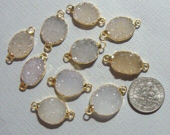 Druzy Double Bail Pendant Pair with 24K Gold Electroplated Edges Druzy Connector Pair