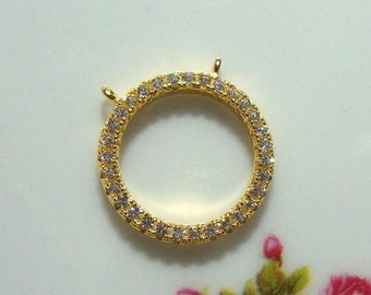 PC-0101 15 mm Sterling Silver Halo Circle Cz pendant connector charm choose your finish Fine mircropave setting