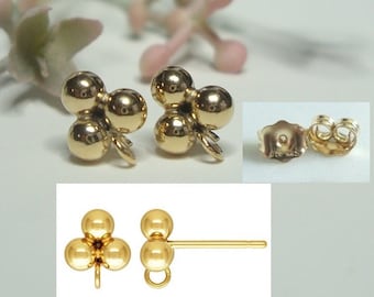 One Pair EP-0122 14K Gold Filled 3mm Round Bead with Silicone Insert and Post Ear Back Included