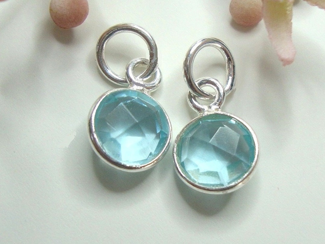 2 Pcs, 6mm Swiss Blue Quartz Charm, 5mm Ring, Faceted